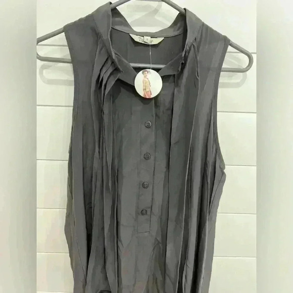 Tucker Sleeveless High Low Silk Dress Dark Grey - Picture 3 of 6